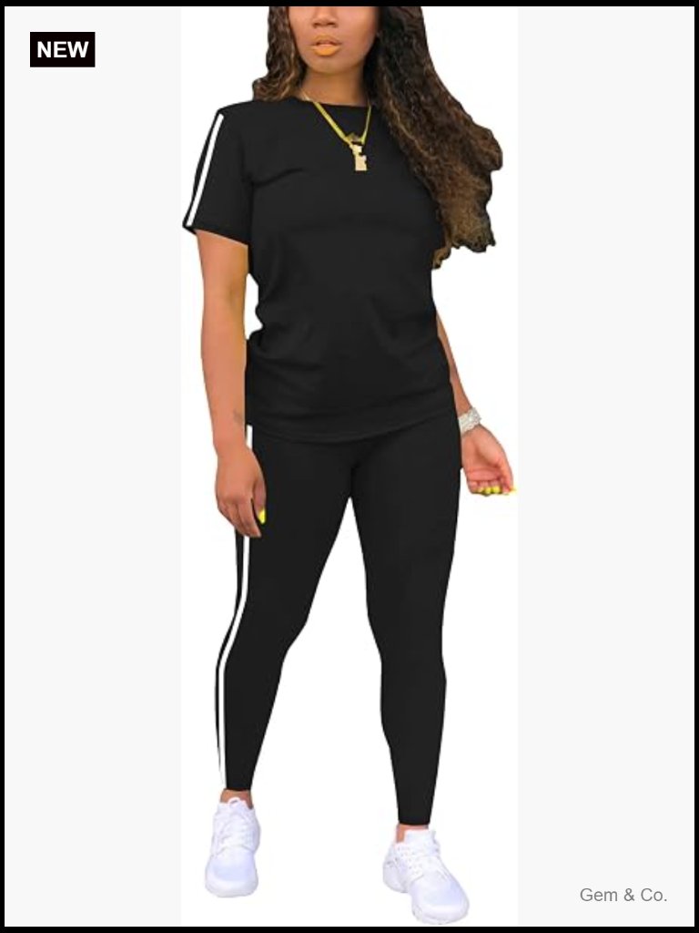 2 Piece Outfits Sweatsuit Summer Workout Striped Short Sleeve Long Sweatpants